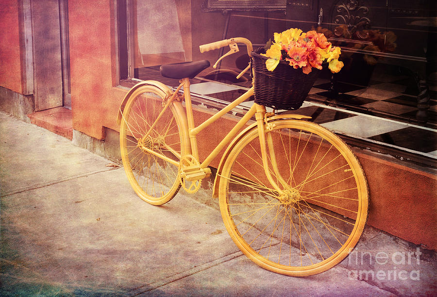 Yellow bicycle with flowers - V1 Photograph by Les Palenik