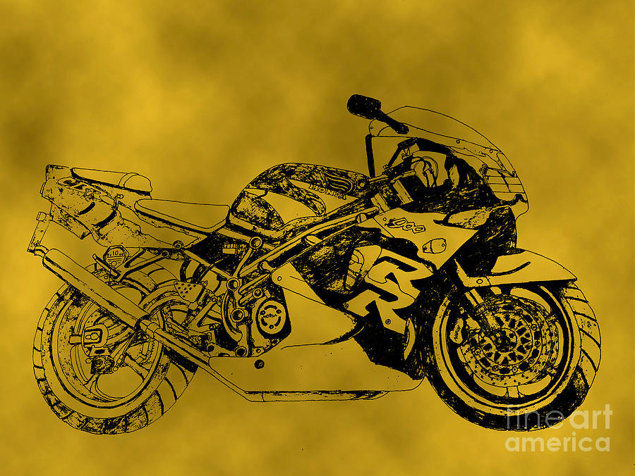 Fork Drawing - Yellow bike by Stephen Brooks