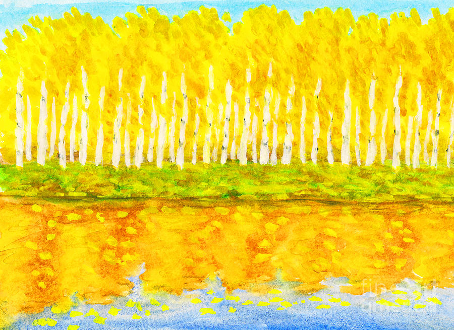 Yellow birch forest in autumn, painting Painting by Irina Afonskaya