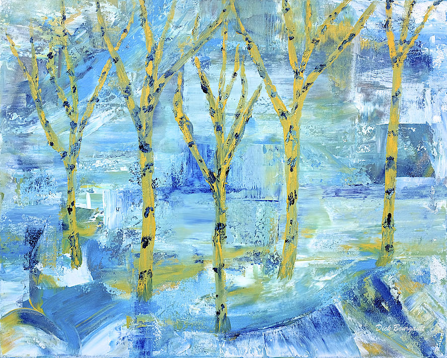 Yellow Birches Painting by Dick Bourgault
