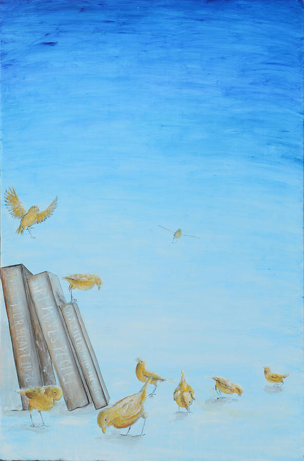 Yellow Birds in the Blue3 Painting by Nik Helbig