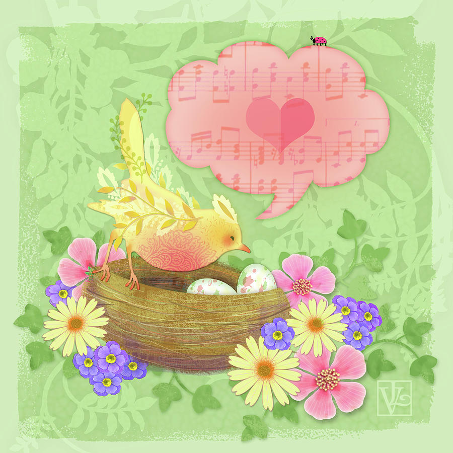 Egg Digital Art - Yellow Birds Love Song by Valerie Drake Lesiak