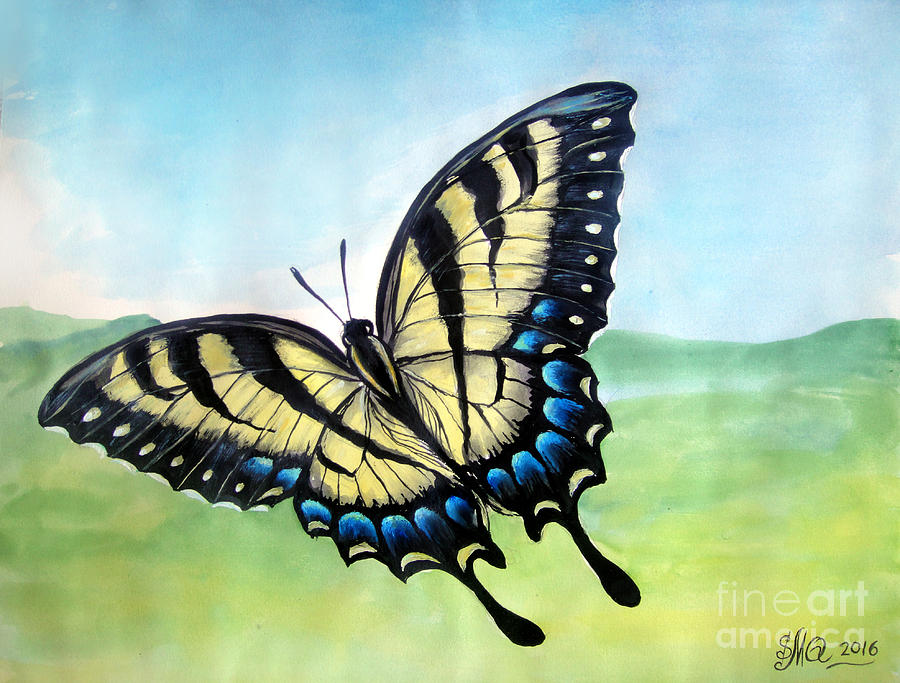 Yellow black swallowtail butterfly Painting by Sofia Goldberg