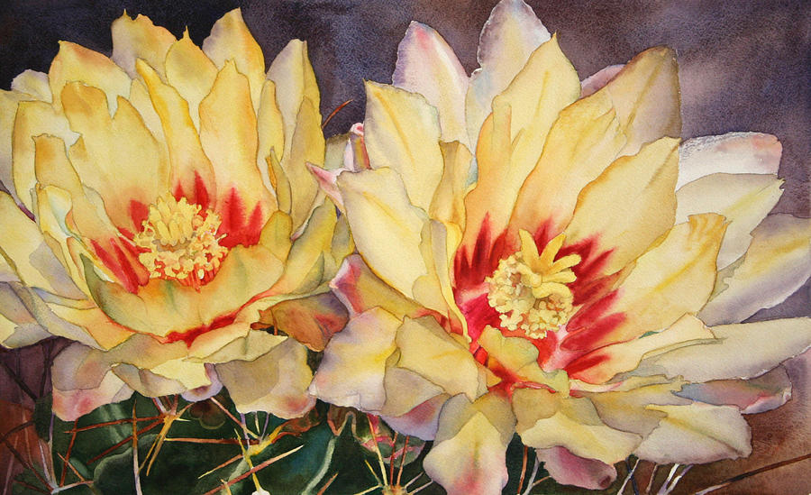 Yellow Cactus Flowers Painting - Yellow Blooms by Kathleen Ballard