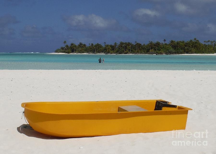 Paradise Photograph - Yellow Boat in South Pacific by Barbie Corbett-Newmin