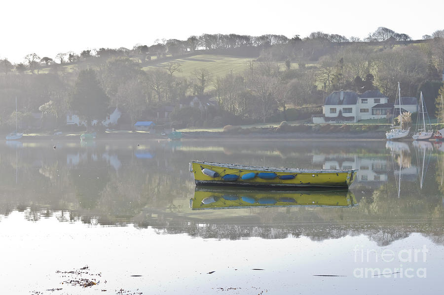 Yellow Boat on Misty Mylor Creek Photograph by Terri Waters