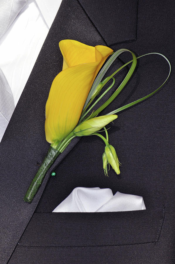 Lily Photograph - Yellow boutonniere by Ingrid Perlstrom