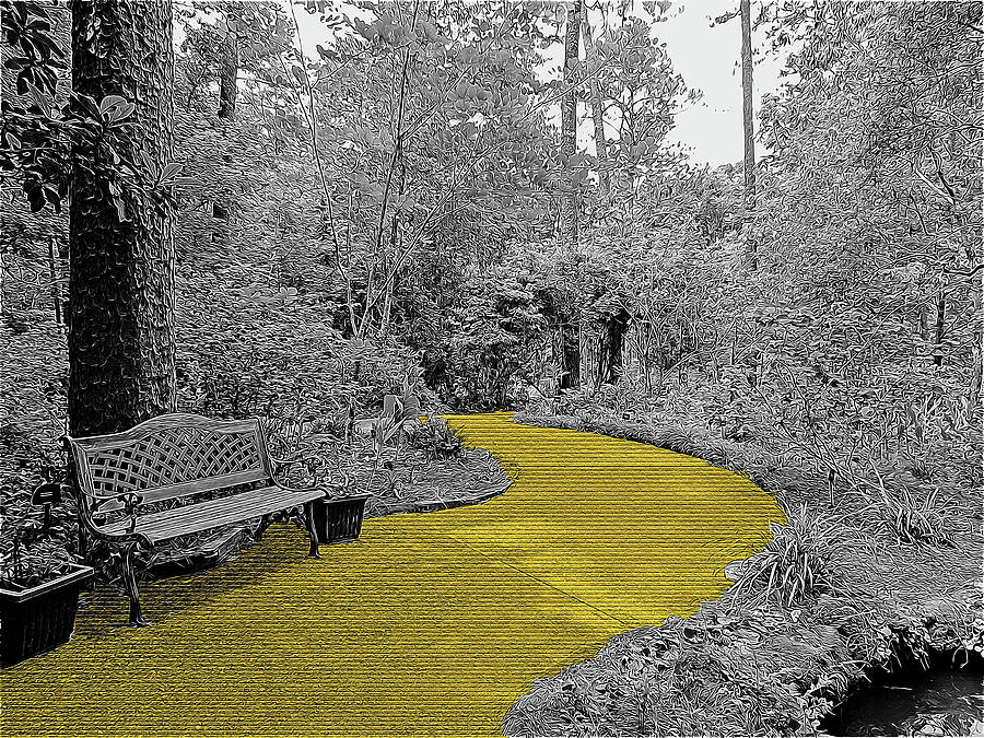 Black And White Digital Art - Yellow Brick Gardens Walkway by Marian Bell