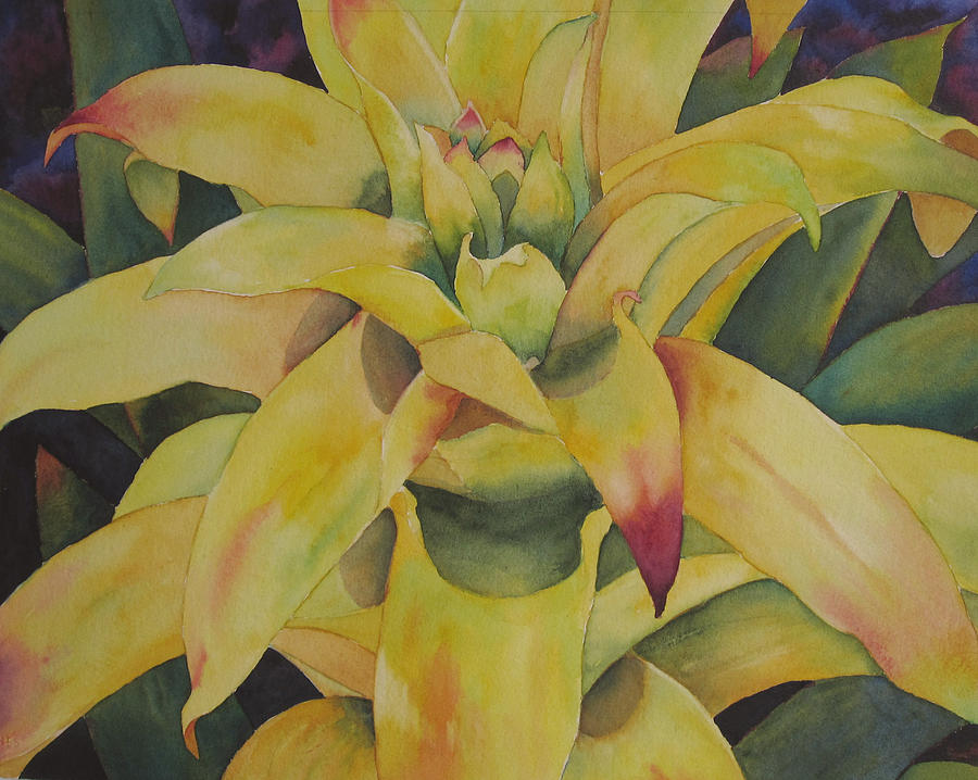 Yellow Bromeliad Painting by Judy Mercer