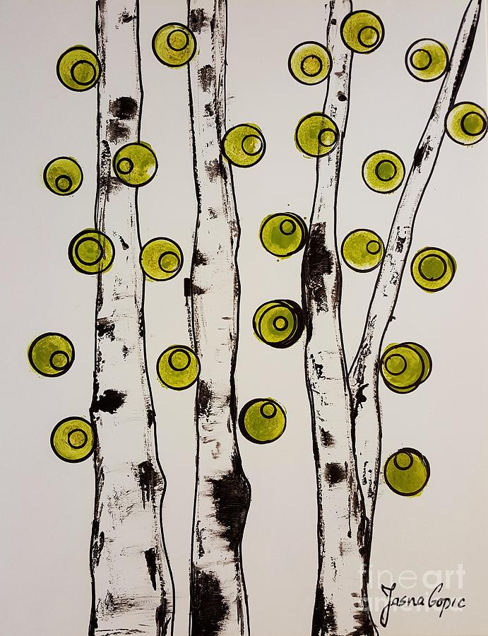 Yellow Bubble Forest Painting by Jasna Gopic