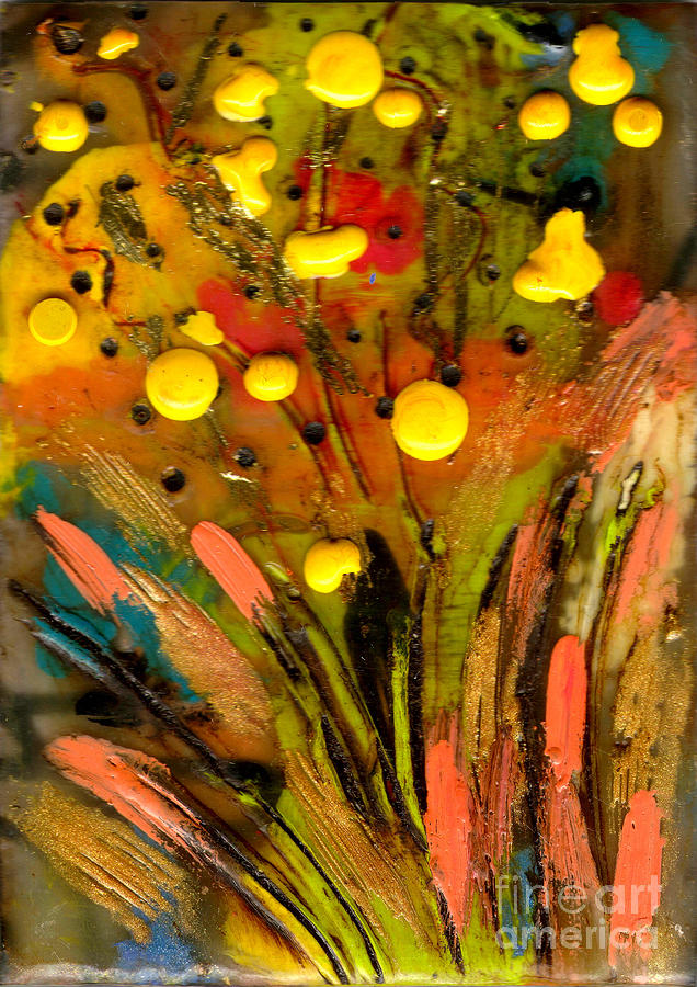 Abstract Mixed Media - Yellow Buds Abound by Angela L Walker