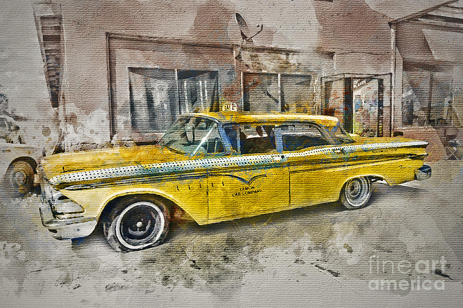 Yellow Cab Mixed Media by Ian Mitchell