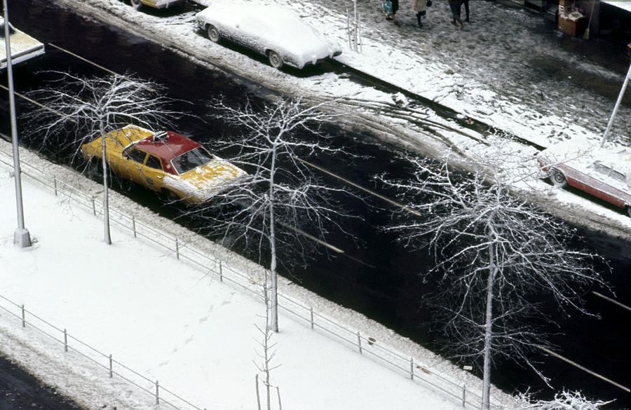 Yellow Cab in Winter Photograph by Erik Falkensteen