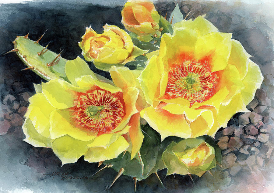 Flower Painting - Yellow Cactus by Marlene Bonneville