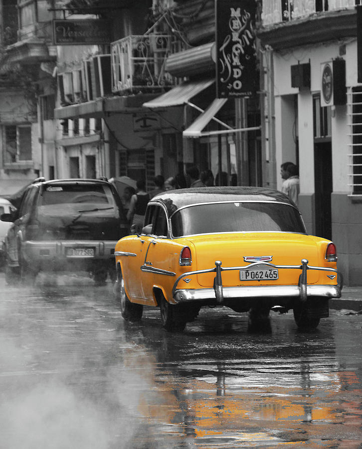 Yellow Car in Havana Photograph by Bill Cain