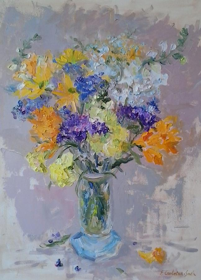 Yellow Carnations and Statice 1 Painting by Elinor Fletcher