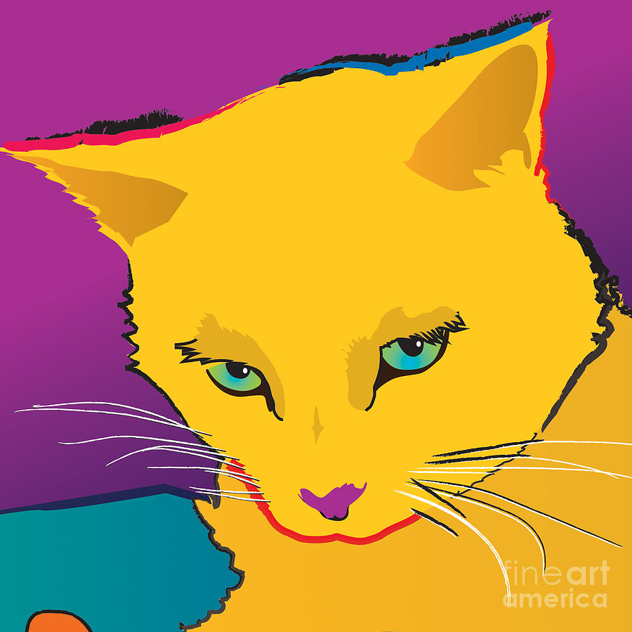 Yellow Cat Square Painting by Robyn Saunders
