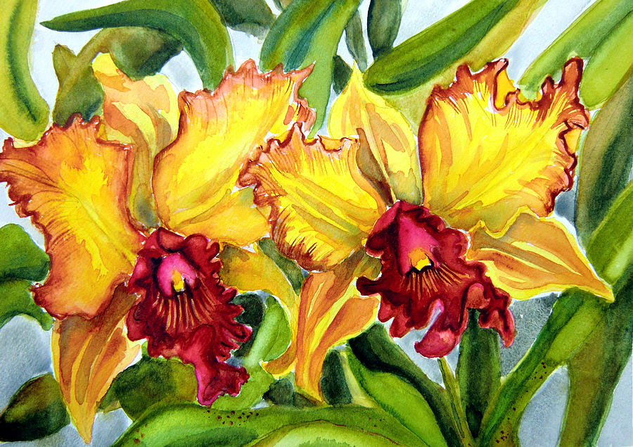 Flower Painting - Yellow Cattelya by Helen Kern