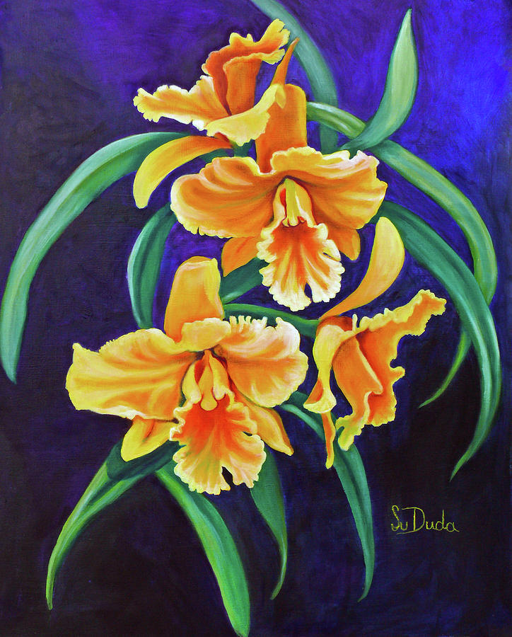 Yellow Cattlya Orchids Painting by Susan Duda