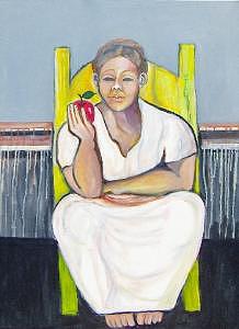 Framed Painting - Yellow Chair And Apple by Ruth Olivar Millan Framed Painting - Yellow Chair And Apple by Ruth Olivar Millan