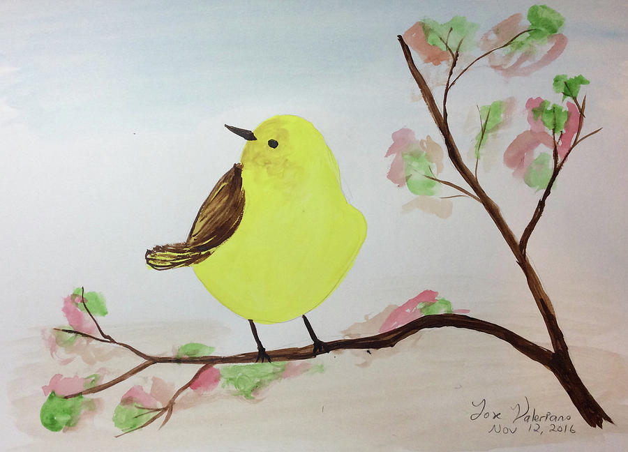 Yellow Chickadee on a branch Painting by Martin Valeriano