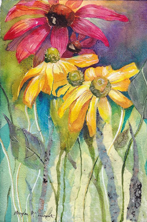 Yellow Coneflower Mixed Media by Mary Lou McCambridge