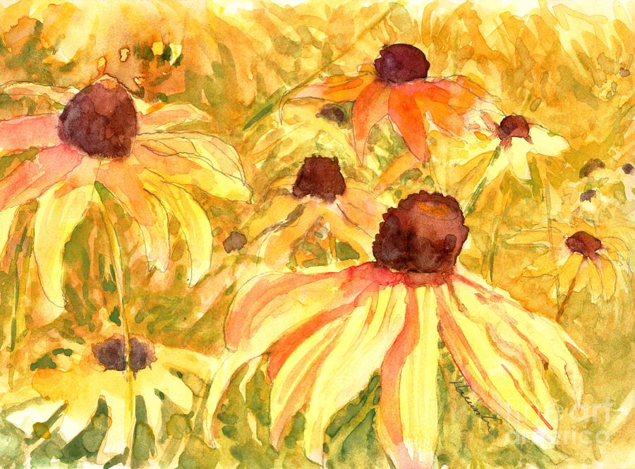 Watercolor Floral Painting - Yellow Coneflowers by Robert Haeussler