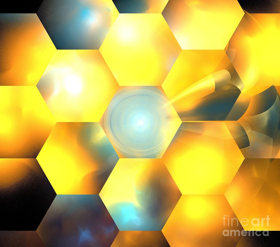 Abstract Digital Art - Yellow Copper Honeycomb by Kim Sy Ok