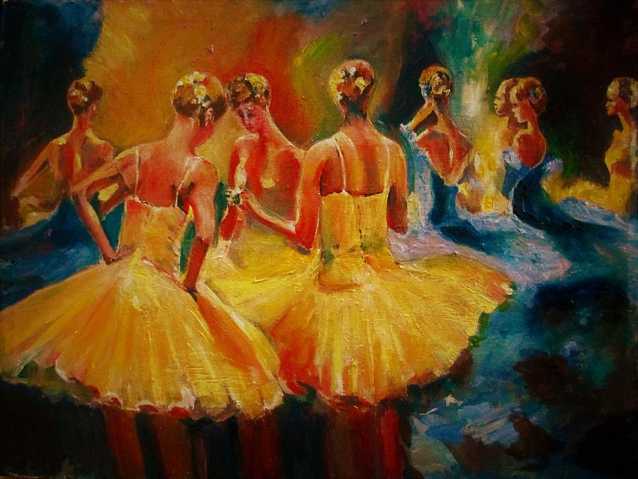 Yellow costumes Painting by Khalid Saeed