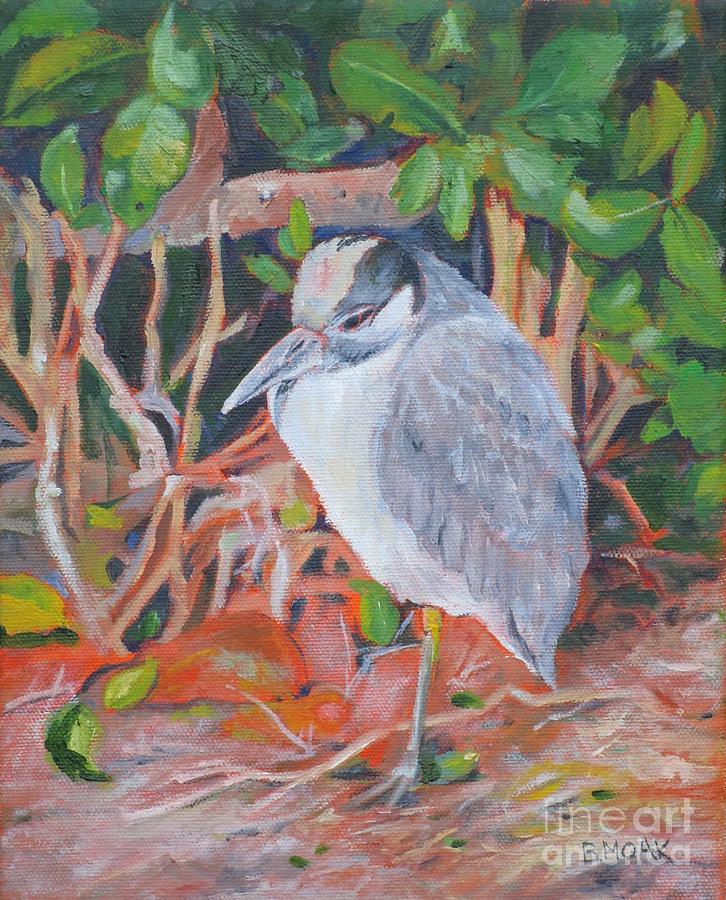 Yellow Crowned Night Heron Painting by Barbara Moak