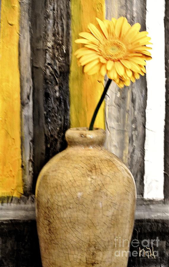 Mug Photograph - Yellow Daisy in Pottery by Marsha Heiken