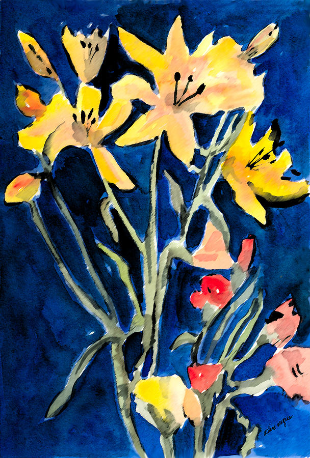 Yellow Daylilies Painting by Arline Wagner