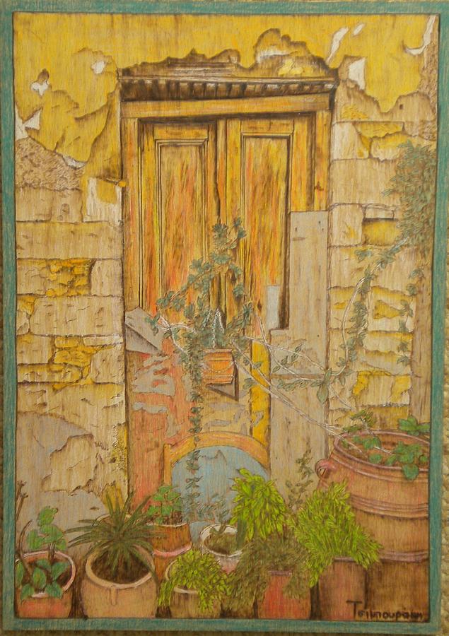 Door Painting - Yellow Door by Katerina Tsibouraki