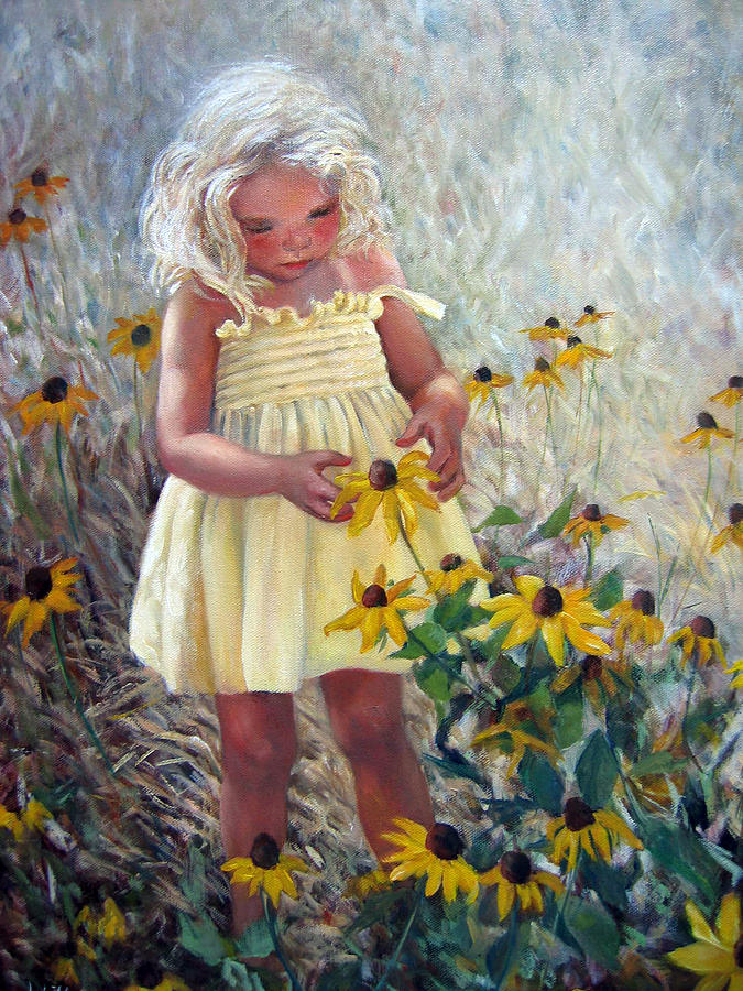 Yellow Dress and Coneflowers Painting by Marie Witte