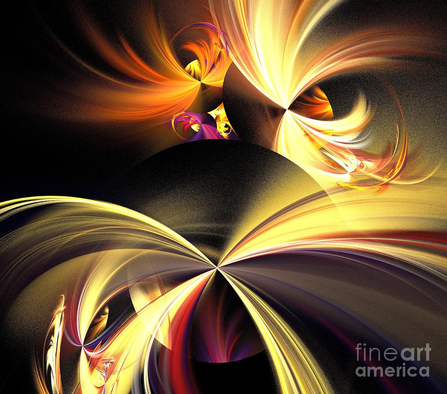 Abstract Digital Art - Yellow Eclipse Wishes by Kim Sy Ok