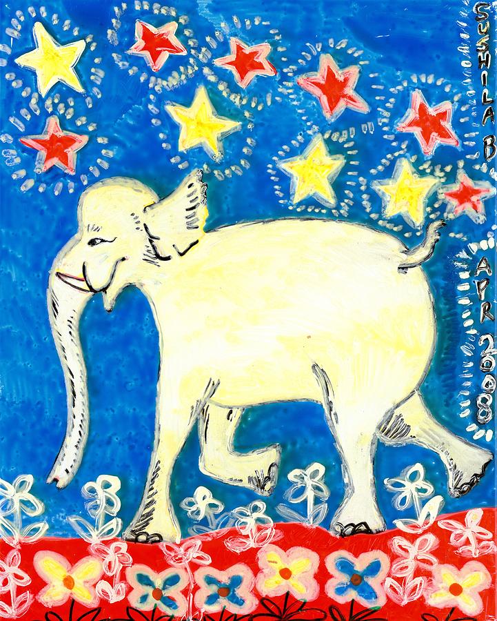 Yellow elephant facing left Painting by Sushila Burgess - Fine Art America