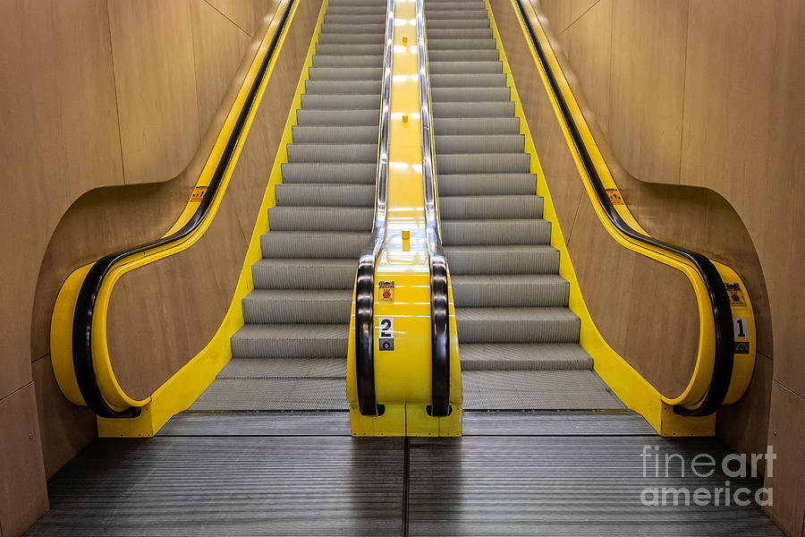 Yellow Escalator Leading Up Photograph by Bryan Mullennix