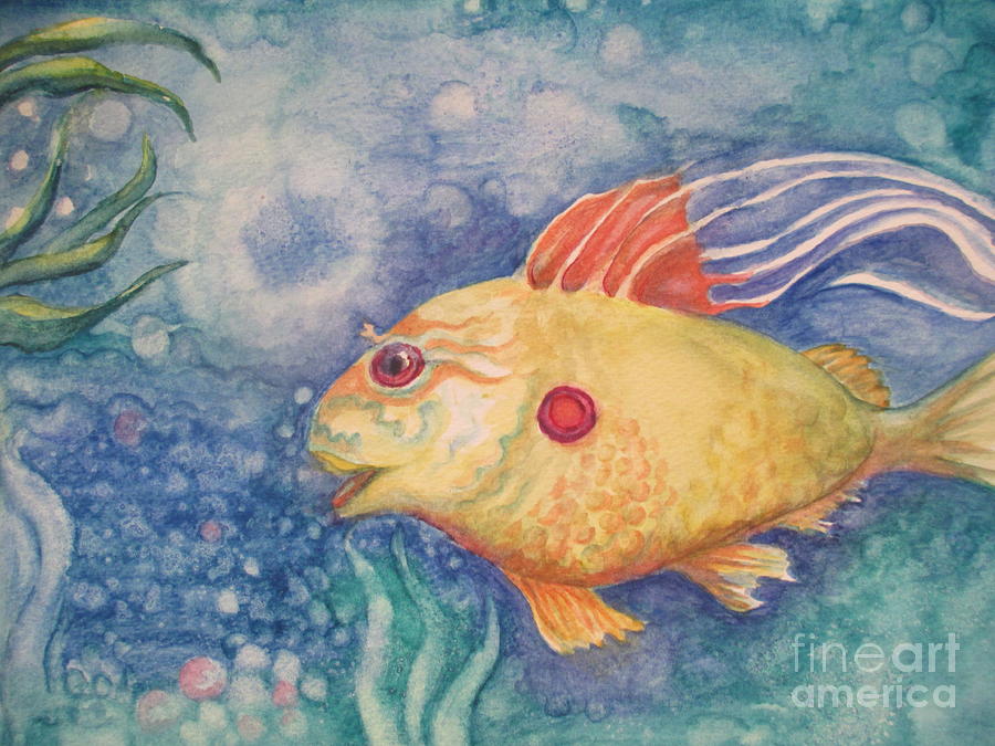 Yellow Fellow of the Deep Blue Sea Painting by Lynn Maverick Denzer