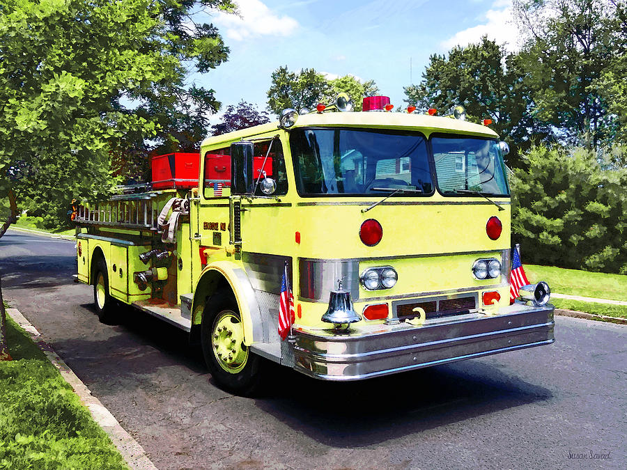 Fire Engine Photograph - Yellow Fire Truck by Susan Savad