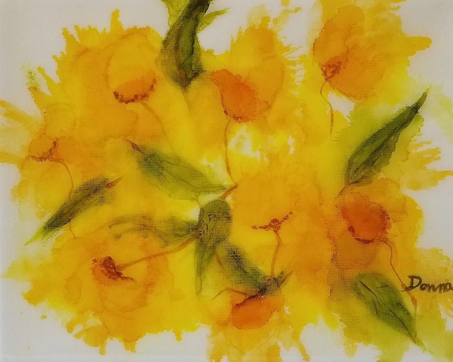 Yellow Floral Painting by Donna Perry