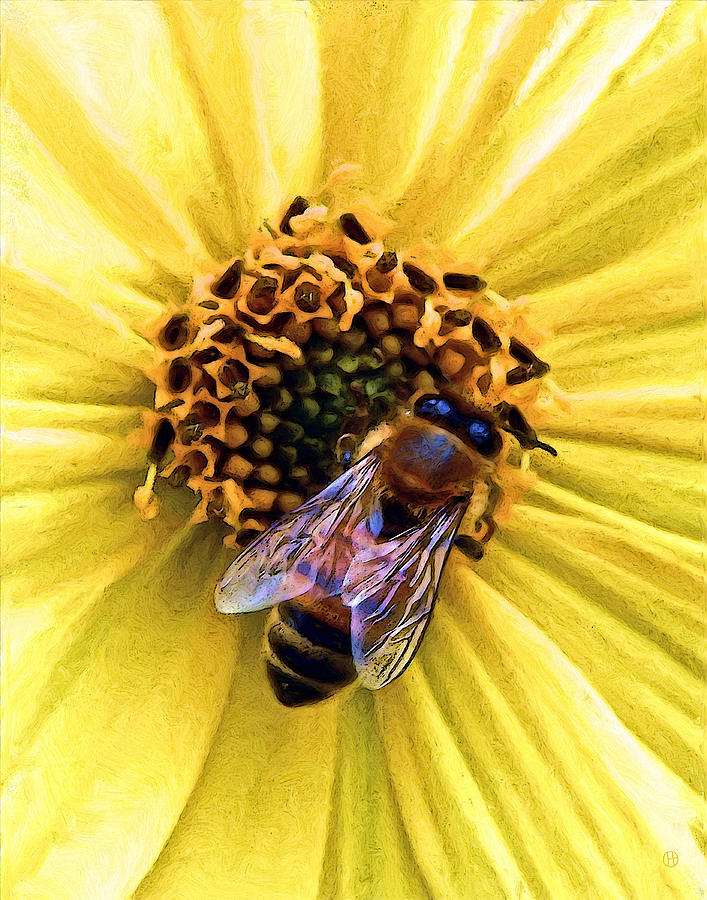 Yellow Flower Bee Digital Art by Gary Olsen-Hasek