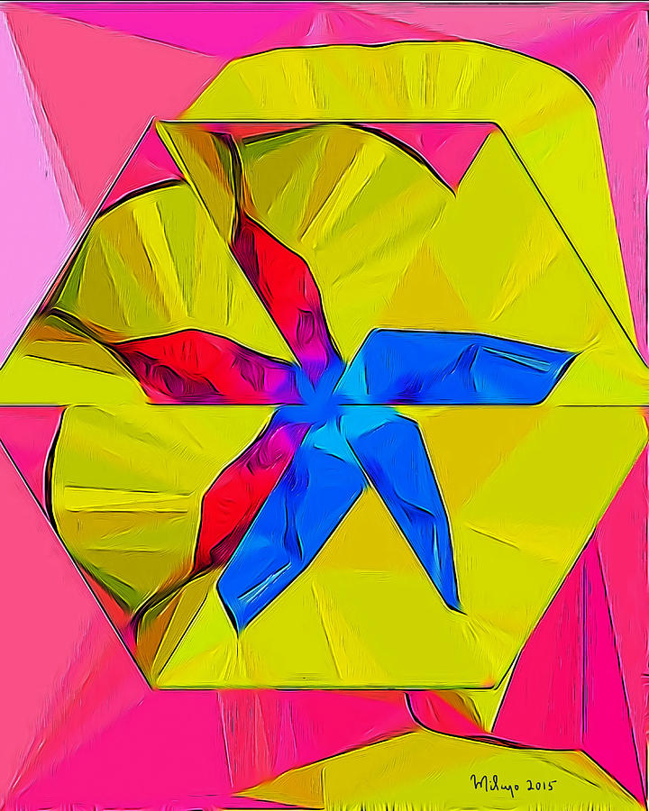 Abstract Digital Art - Yellow Flower in Pink Field 009 by Mike Butler