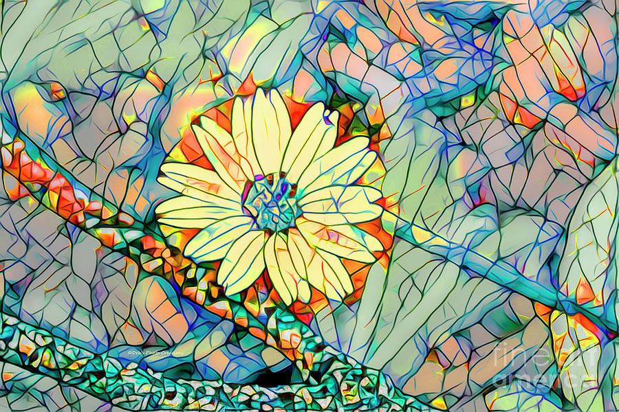 Yellow Flower Mosaic Mixed Media by Deborah Benoit