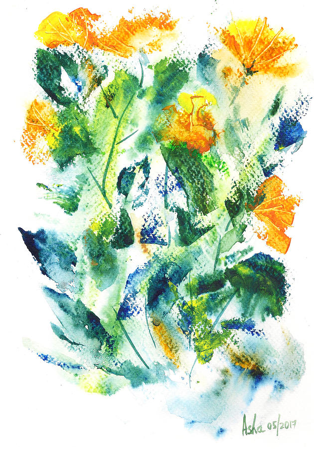 Yellow flowers Painting by Asha Sudhaker Shenoy