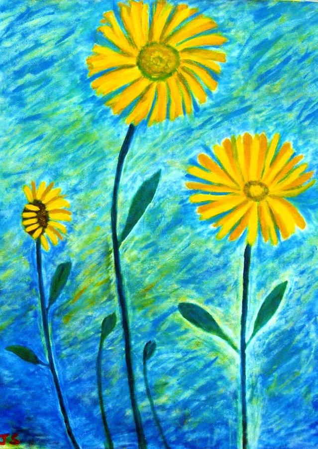 Flower Painting - Yellow Sun- Flowers by John Scates