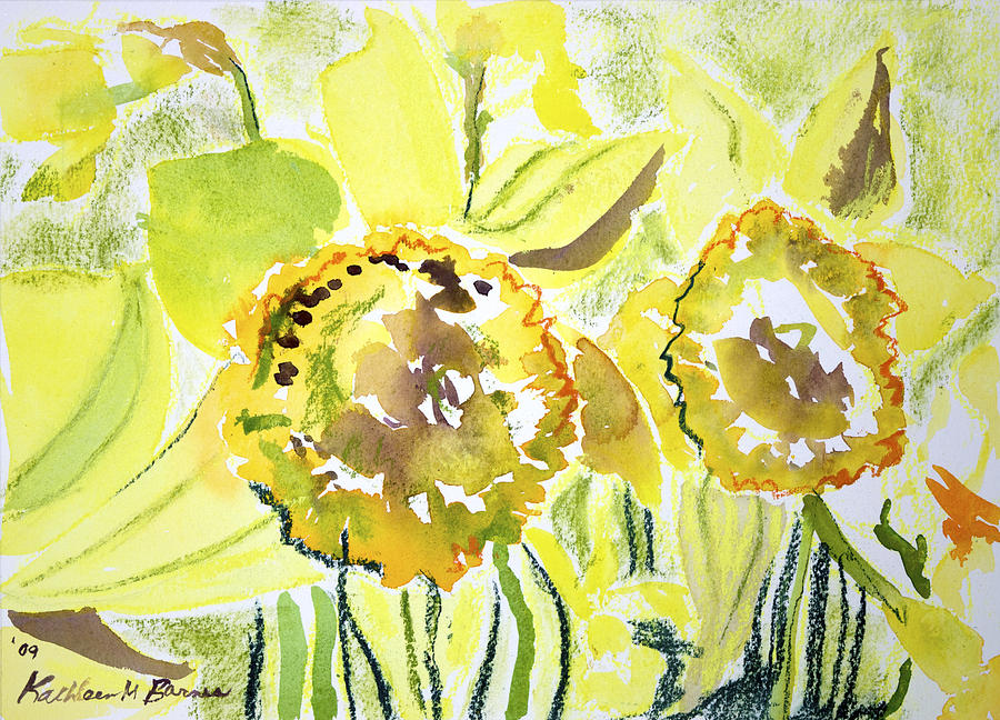 Yellow Flowers Painting by Kathleen Barnes