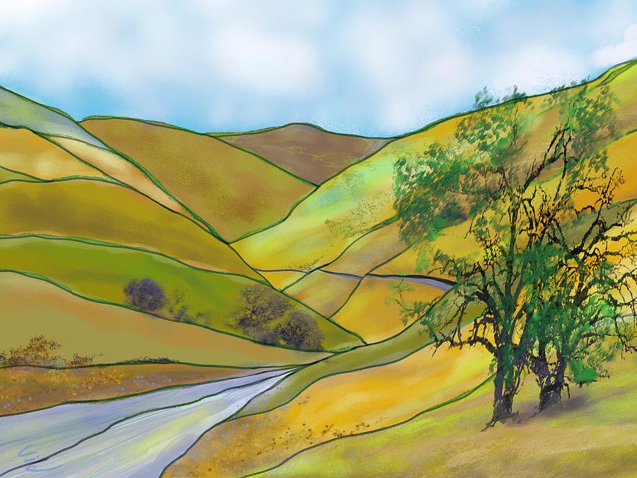 Landscape Digital Art - Yellow Foothills by Victor Shelley