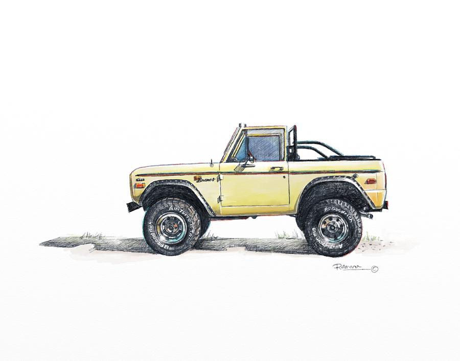 Yellow Ford Bronco Digital Art by Ramona Kurten