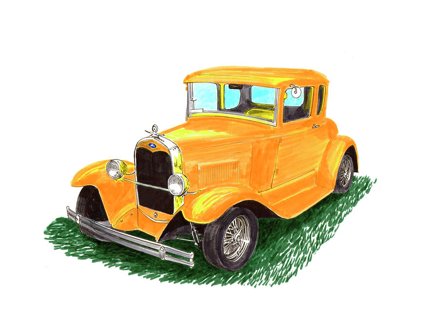 1932 Yellow Ford Hot Rod Coupe Painting by Jack Pumphrey