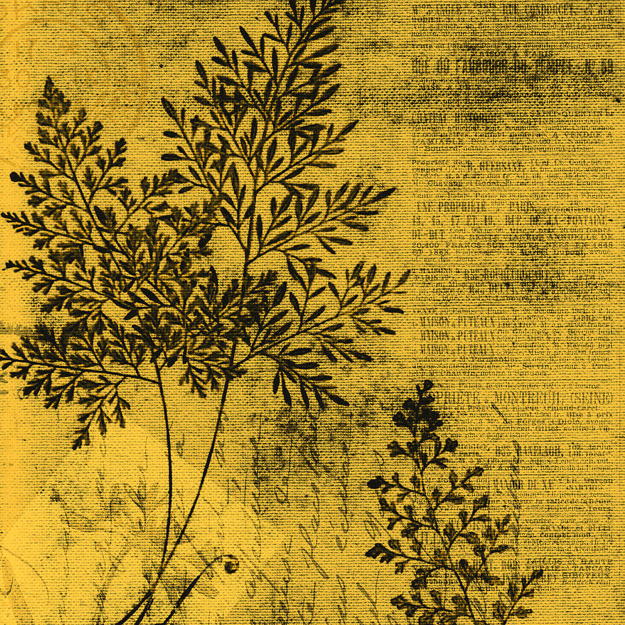 Botanical Digital Art - Yellow Gold Botanical by Bonnie Bruno